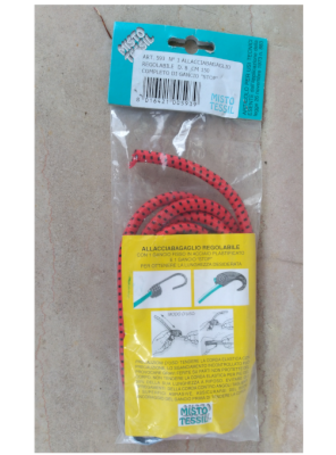 CORDA ELASTICA REGOLABILE C/GANCIO "STOP"