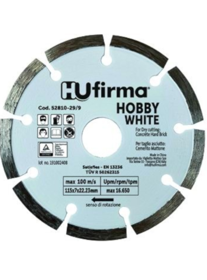 DISCHI DIAMANTATI A SETTORI HUFIRMA HOBBY WHITE D.115 MM