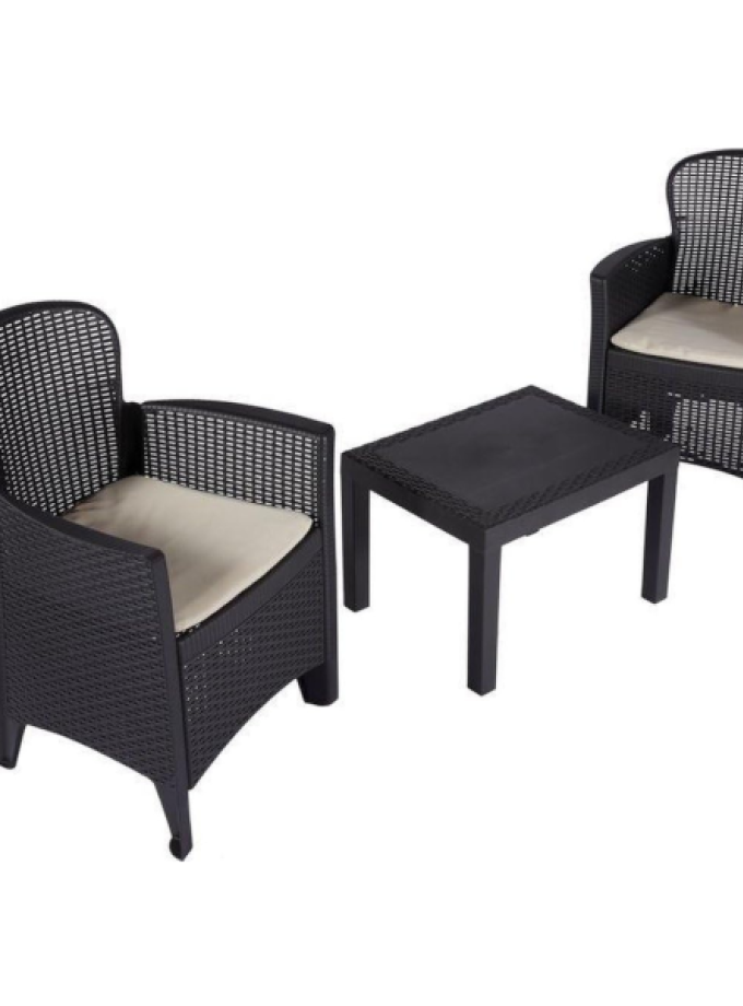 SET ARREDO GIARDINO AKITA ANTRACITE 3 PEZZI
